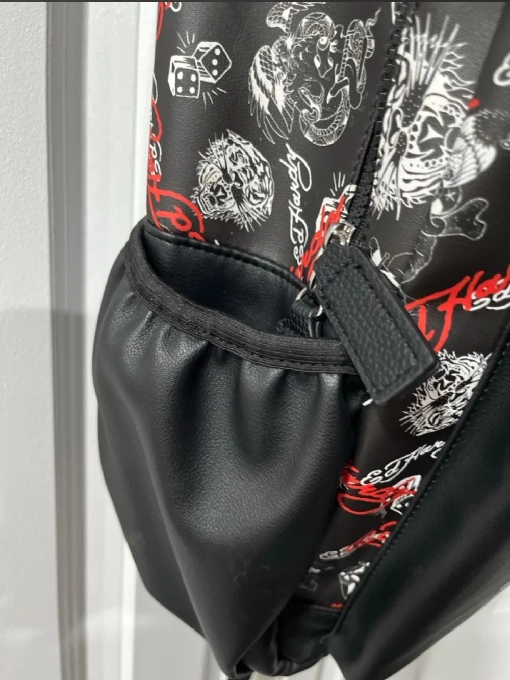 Ed Hardy Black Backpack with Red & White Graphic Skull
